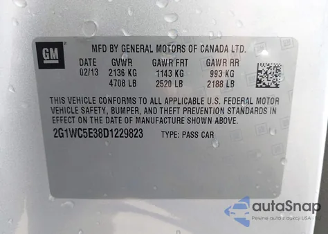 2013 Chevrolet Impala Ltz z USA, uszkodzony, nr VIN 2G1WC5E38D1229823